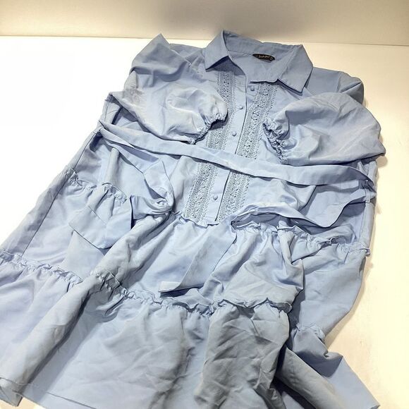 Simplee Plus Blue Ruffle Lace Belted Dress 3X - Picture 5 of 11